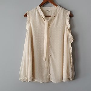 Entro Cream Sheer Cold Shoulder Neck Tie Blouse S
